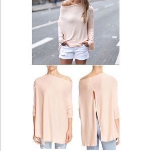 Free people pale pink cowel neck shirt
